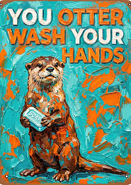 Otter Holding Soap Sign Funny toilet Humor Art