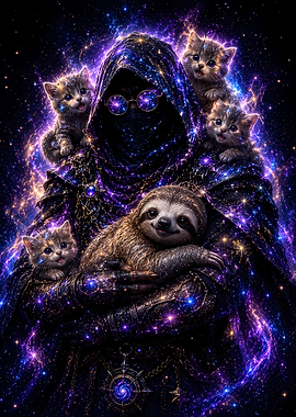 Cosmic Wizard with Kittens and Sloth
