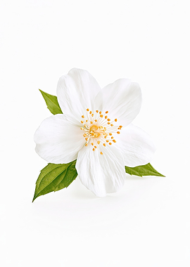 White Jasmine Flower with Green Leaves