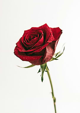 Single Red Rose with Water Droplets