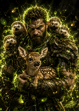 Nature Guardian with Fawn and Hedgehogs