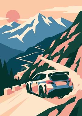 Rally Car on Mountain Road