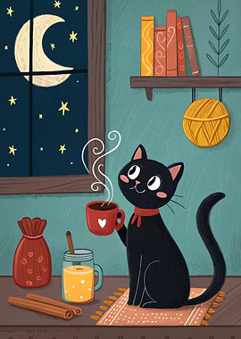 Black Cat Enjoying a Cozy Night