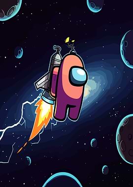 Among Us Character in Space with Jetpack