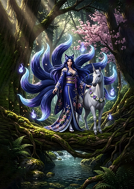 Kitsune and Unicorn in Enchanted Forest