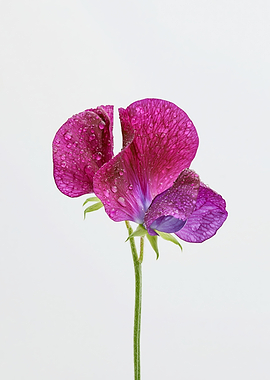 Dewdrops on a Purple Sweet Pea Flower