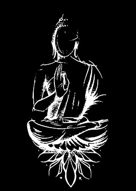 White Buddha on Black Background