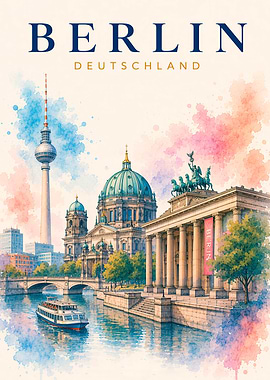 Berlin Cityscape Watercolor Poster