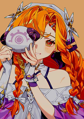 Anime Girl with Orange Hair and Mask