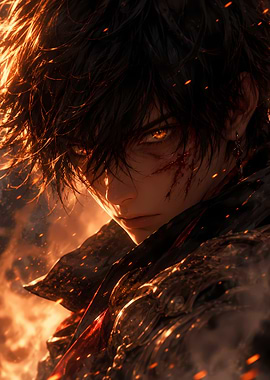 Fiery Anime Warrior Portrait