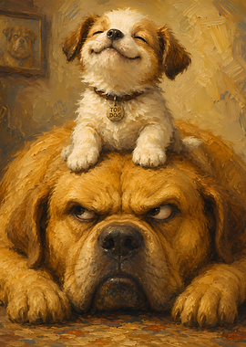 Puppy on Top Dog's Head