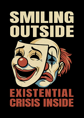 Smiling Outside Existential Crisis Inside Sad Clown Illustration
