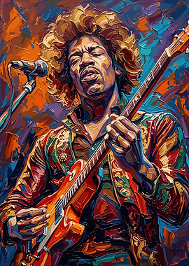 Jimi Hendrix Playing Guitar - oil painting