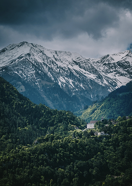 Snow-capped mountains and a village in Switzerland