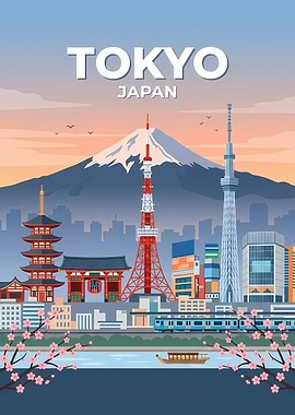 Tokyo Cityscape with Mount Fuji