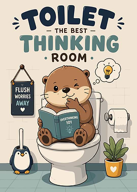 Otter Reading Overthinking Book on Toilet
