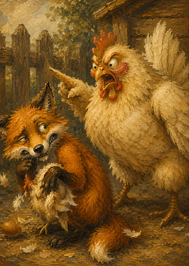 Angry Chicken Scolds Fox