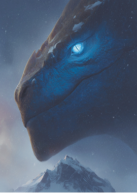 Dragon's icy gaze over mountains