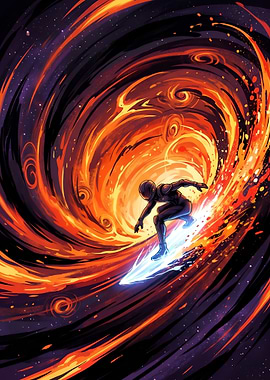 Cosmic Surfer in the Flaming Nebula