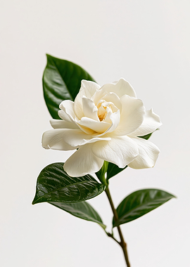 White Gardenia Flower with Green Leaves