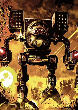 BattleMech in Fiery Landscape