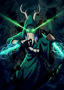 Mysterious hooded figure with glowing eyes