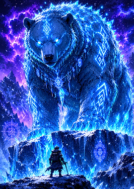 Giant Ice Bear and Adventurer
