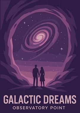 Galactic Dreams Couple Poster Romantic Cosmic Wall Art Purple Galaxy Print