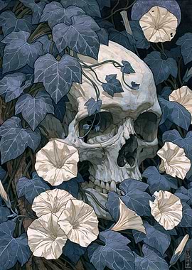 Skull Surrounded by Vines and Flowers