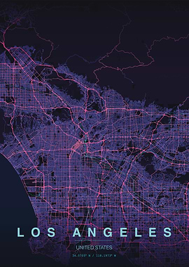 Los Angeles City Map Neon