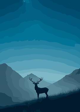 Deer Silhouette in Mountain Landscape