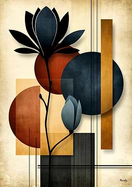 Japandi Magnolia Geometry No. 11 – Japanese Magnolia Wall Art