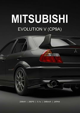 close up Mitsubishi Evolution V rear black poster