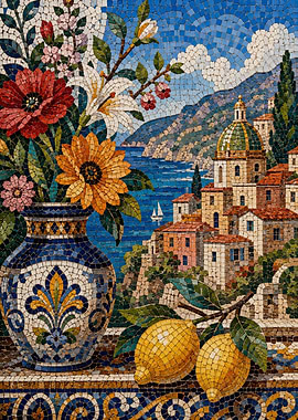 Italian Coastal Village Mosaic