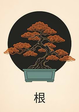 Bonsai Tree with Japanese Kanji
