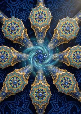 Ornate Blue and Gold Starburst with Gems