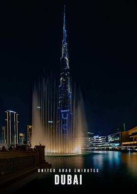 Dubai Fountain and Burj Khalifa at Night