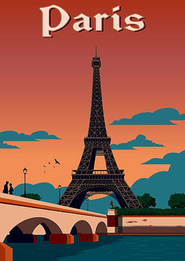 Paris Eiffel Tower Vintage Poster