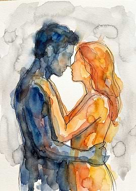 Couple Embracing in Watercolor