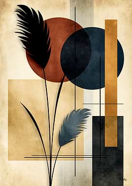 Japandi Susuki Geometry No. 12 – Japanese Silver Grass Wall Art