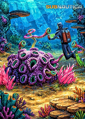 Subnautica Diver and Alien Coral