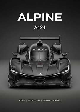sleek black Alpine A424 Race Car poster