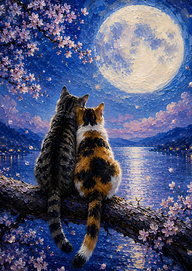 Cats Under the Full Moon