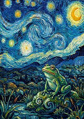 Frog in Starry Night Style
