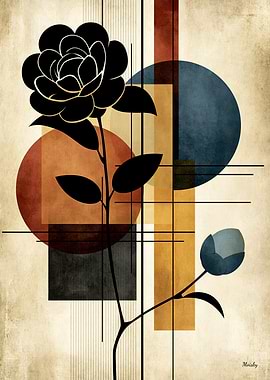 Japandi Tsubaki Geometry No. 15 – Japanese Camellia Wall Art