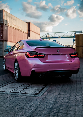 Pink BMW Coupe in Industrial Setting