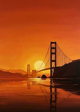 Golden Gate Bridge Sunset Reflection