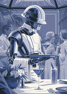 Robot Waiter Serving Drinks at a Party