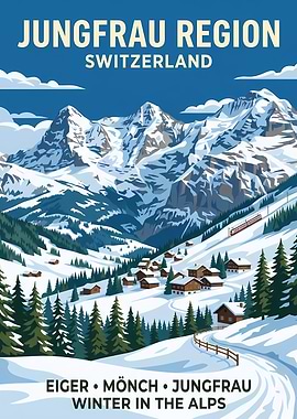 Jungfrau Region Winter Travel Poster