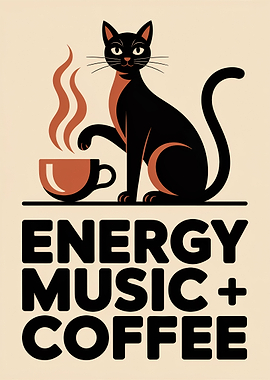 Black Cat with Coffee Cup